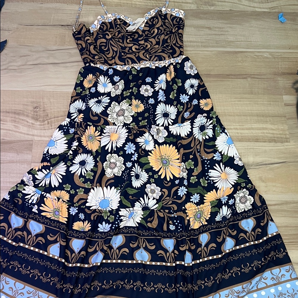 Floral Maxi Sundress with Scalloped Bodice